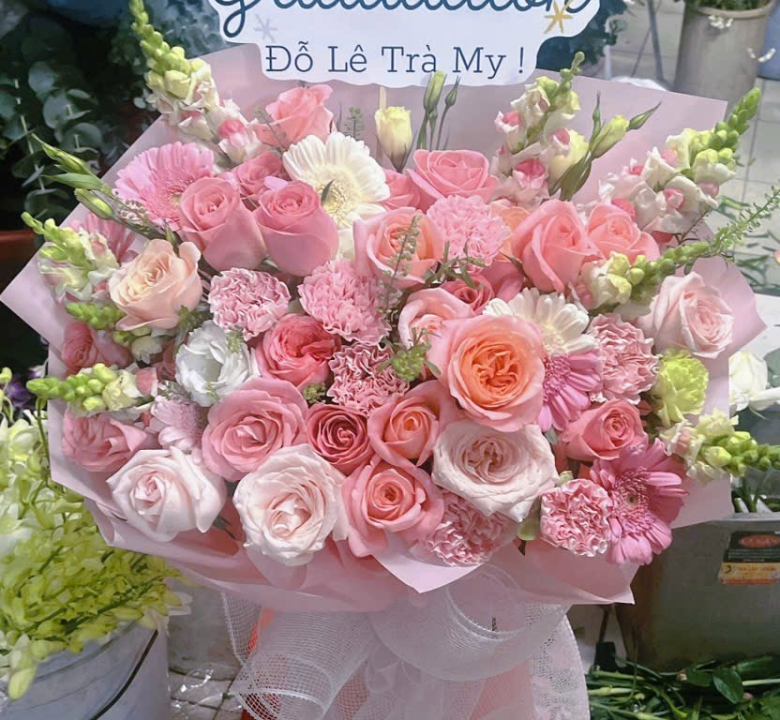 Bó hoa tone hồng cam 01-02