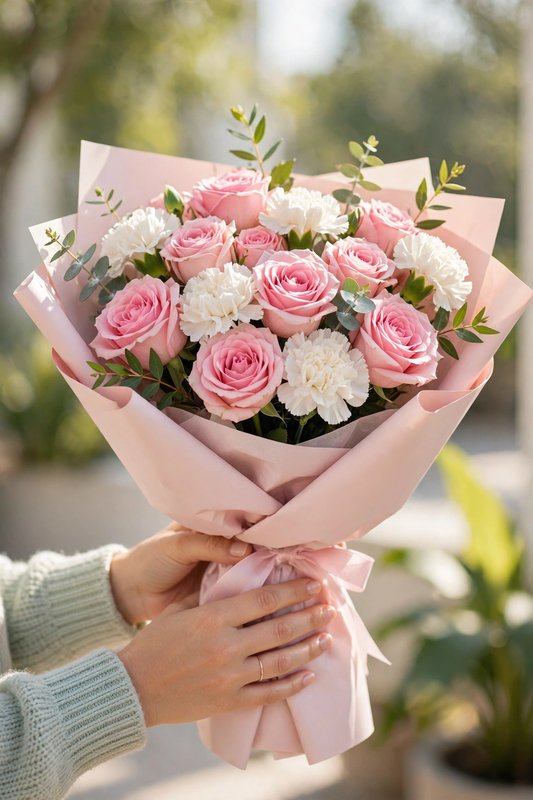 Bó hoa tặng thầy cô 20/11 gồm hoa hồng và cẩm chướng